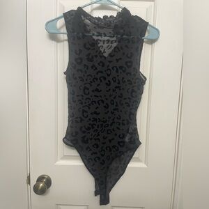 Forever 21 Black Sheer Leopard Bodysuit